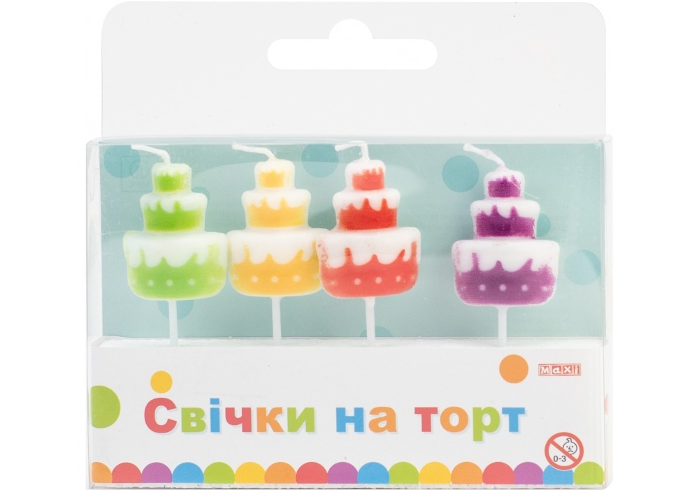 Набір свічок для торту "Maxi" /MX629149/ "Cakes" 4 шт. (1/24)