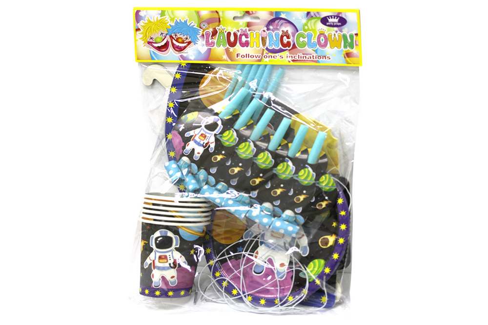Festive set "WB" /10322/ 36 items: glasses, glasses, plates 18 cm, pipes, caps, tubes "Cosmonaut"