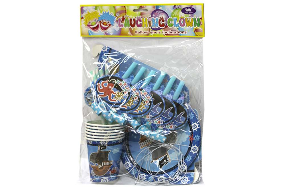 Festive set "WB" /10326/ 36 items: glasses, glasses, plates 18 cm, pipes, caps, tubes "Sea theme"