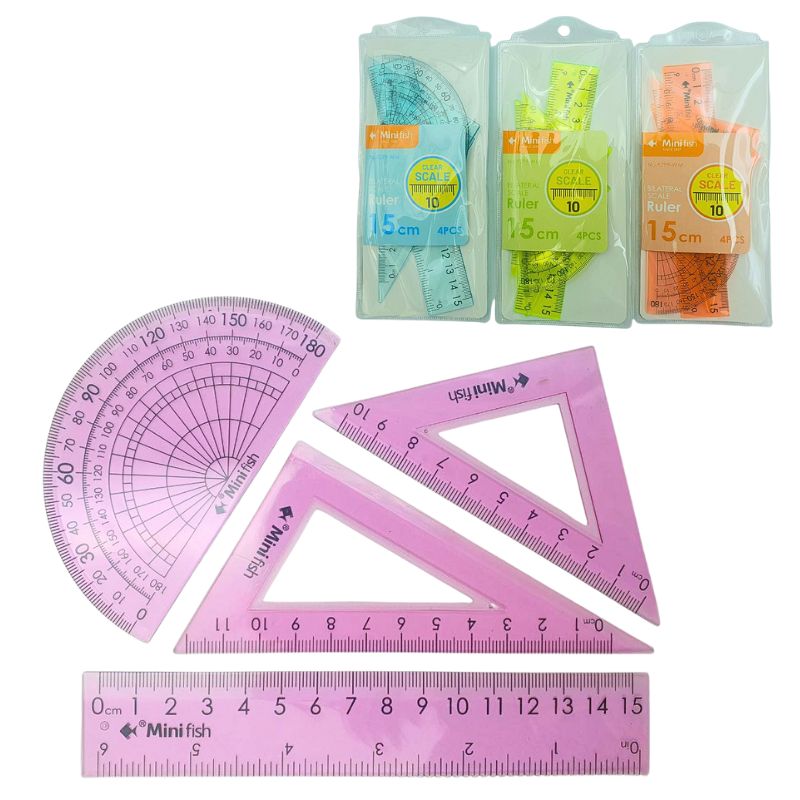 Set of silicone rulers "JO" /DSCN3179/ 4 pieces: 2 triangles, protractor, ruler 15 cm, mix (1/30)