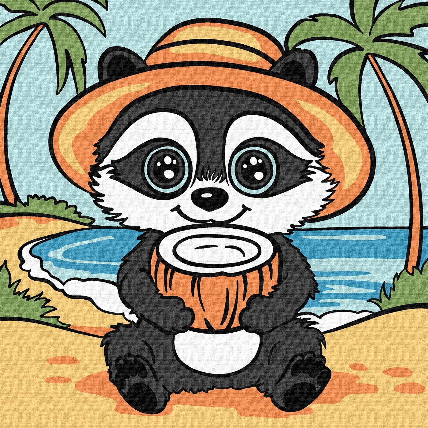 Picture by numbers "Ideyka" /KHO1242/ "Raccoon and coconut" 25*25cm