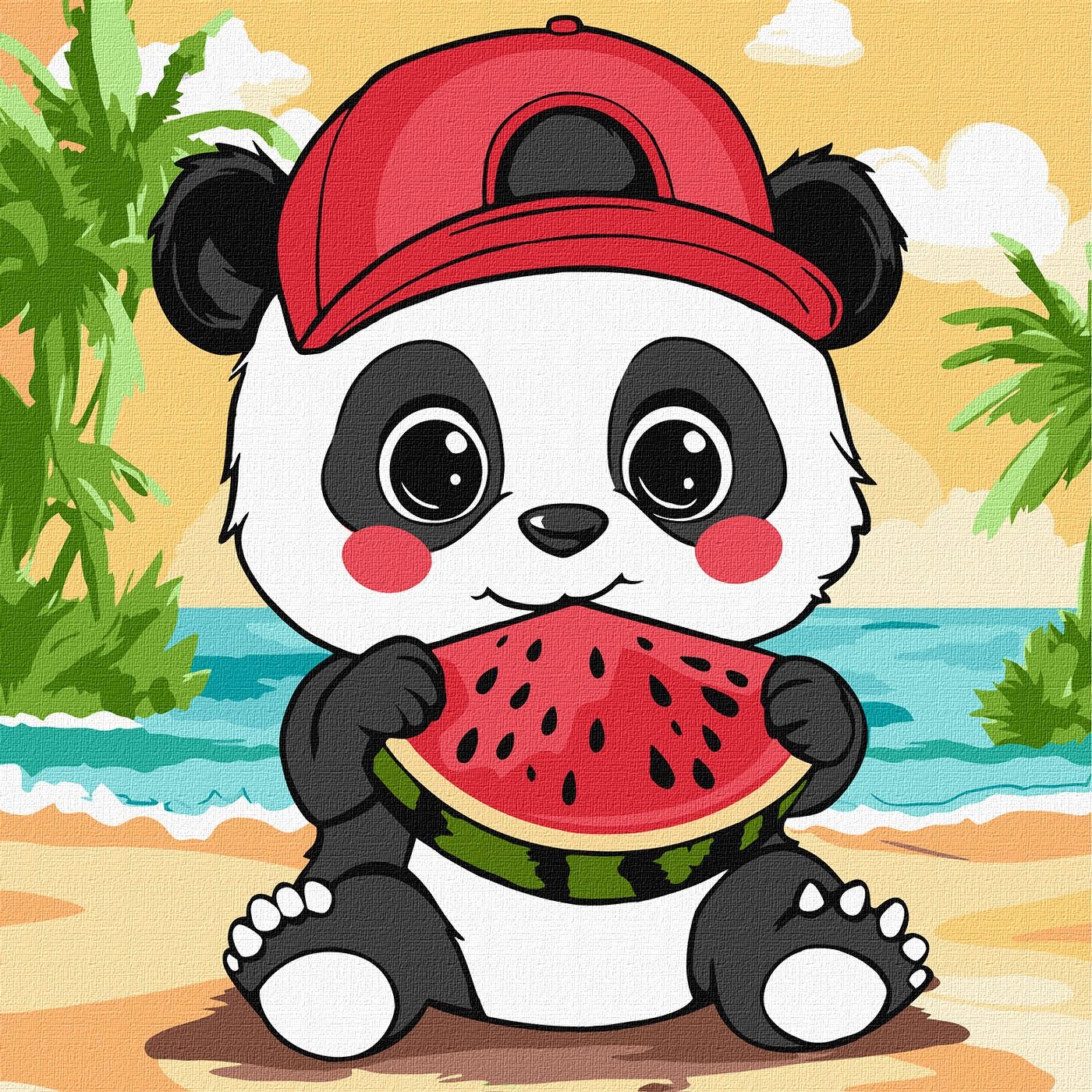 Painting by numbers "Ideyka" /KHO1251/ "Summer. Panda with watermelon 25*25cm