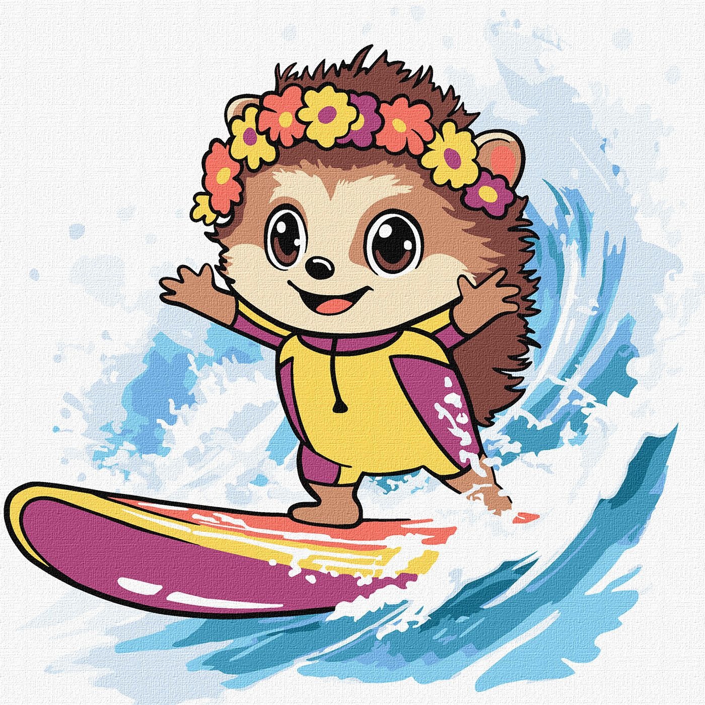 Picture by number "Ideyka" /KHO1255/ "Summer. A hedgehog catches a wave" 25*25 cm