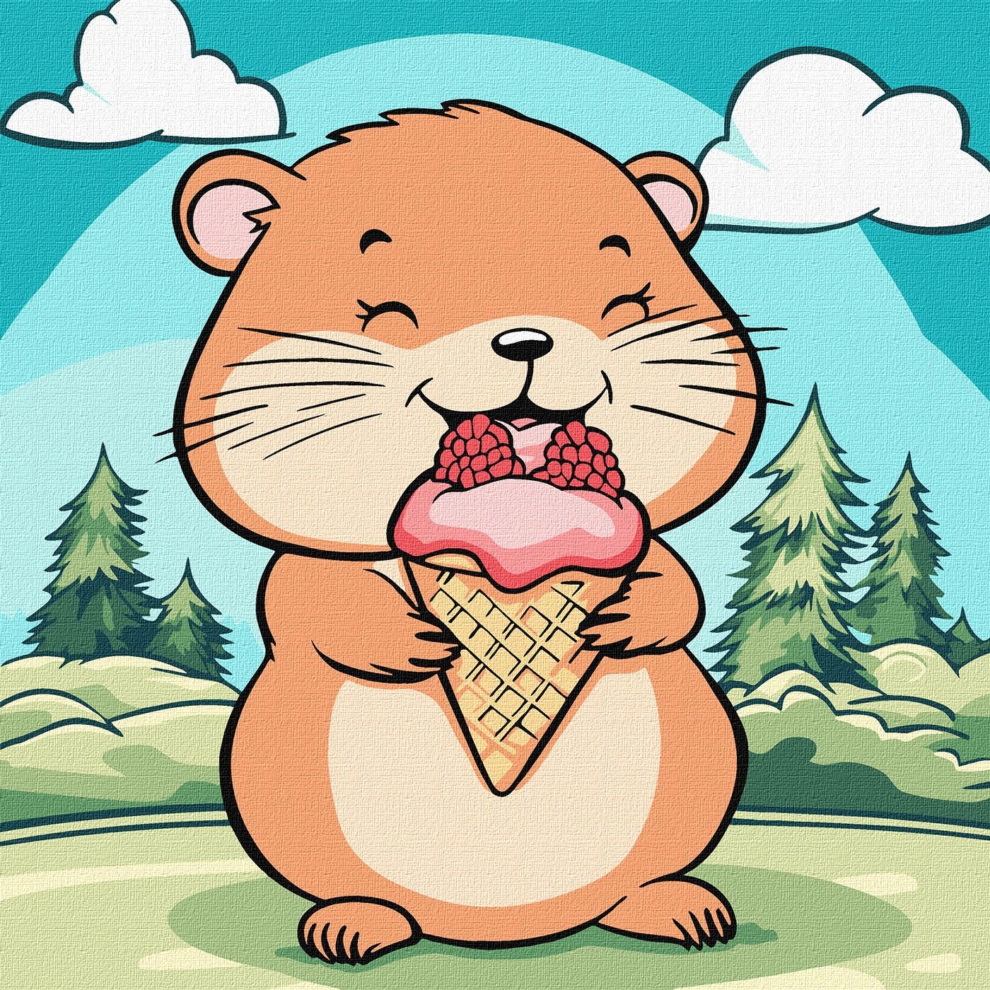 Picture by number "Ideyka" /KHO1256/ "Summer. Hamster with ice cream" 25*25 cm