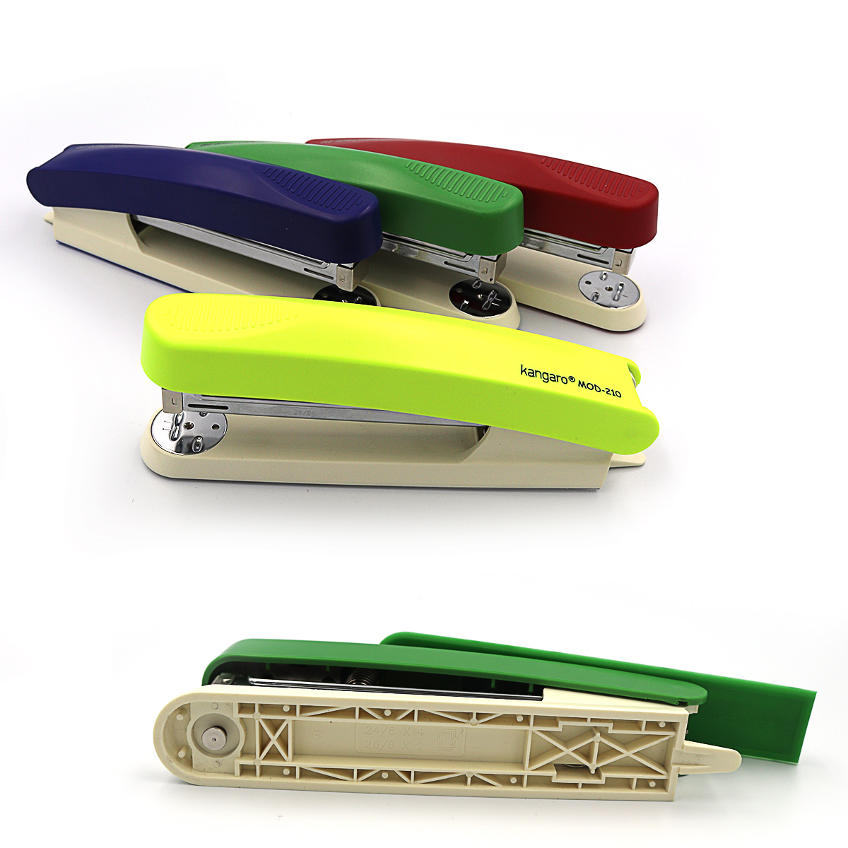 Stapler "Kangaro" /MOD-210/ No. 24/6 30 sheets, depth 105mm, length 185mm, anti-stapler, compartment for staples, plastic mix (1/10/30)
