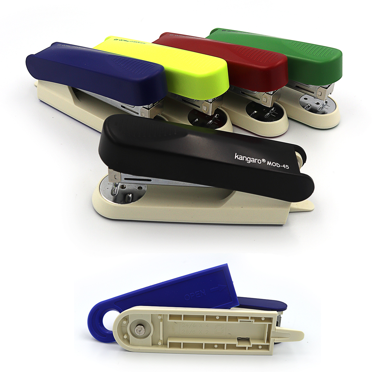 Stapler "Kangaro" /MOD-45/ No. 24/6 30 sheets, depth 60mm, length 130mm, anti-stapler, department for staples, plastic mix (1/10/60)
