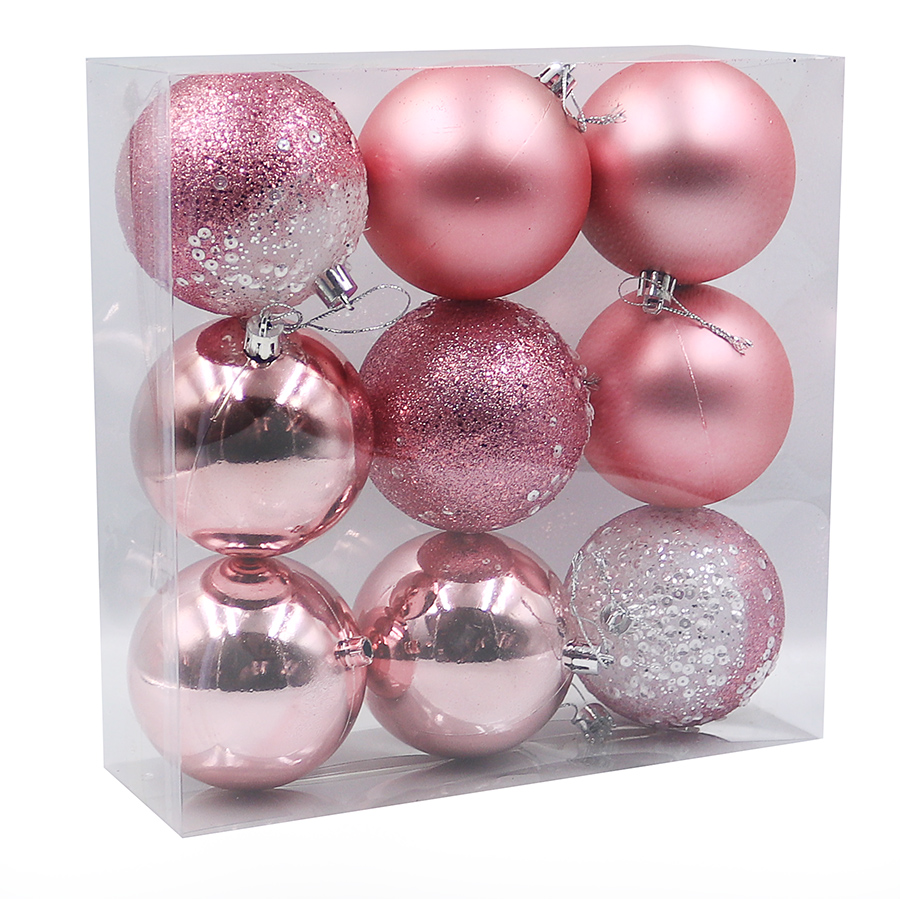 Set of Christmas balls "JO" /1407-9-8/ pink "Christmas" 8 cm, 9 pcs. (1/32)