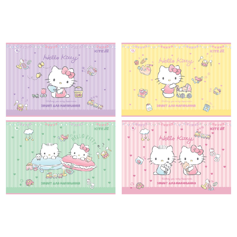 Notebook for drawing A4/12 sheets. "Kite" /HK25-241-1/ bracket, soft touch + UV varnish, Hello Kitty (20/160)