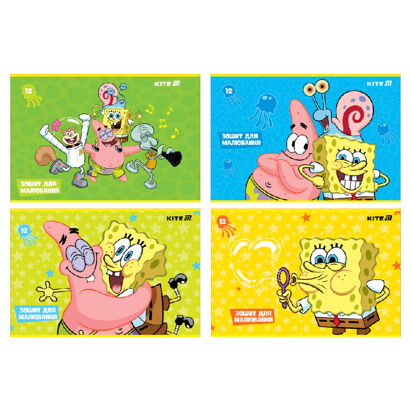 Notebook for drawing A4/12 sheets. "Kite" /SB25-241/ bracket, soft touch + UV varnish, SpongeBob SquarePants (20/160)