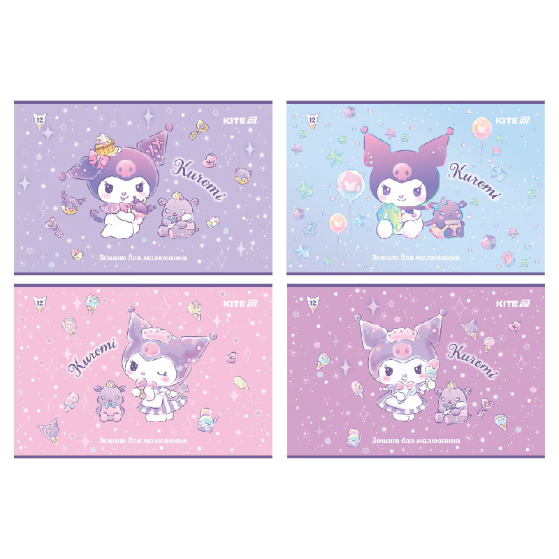 Notebook for drawing A4/12 sheets. "Kite" /HK25-241-2/ bracket, foil + UV varnish, Kuromi Kuromi (20/160)