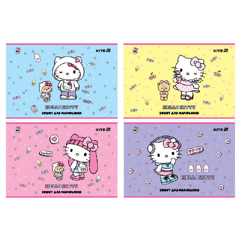 Notebook for drawing A4/24 sheets. "Kite" /HK25-242-1/ bracket, soft touch + UV varnish, Hello Kitty (12/96)