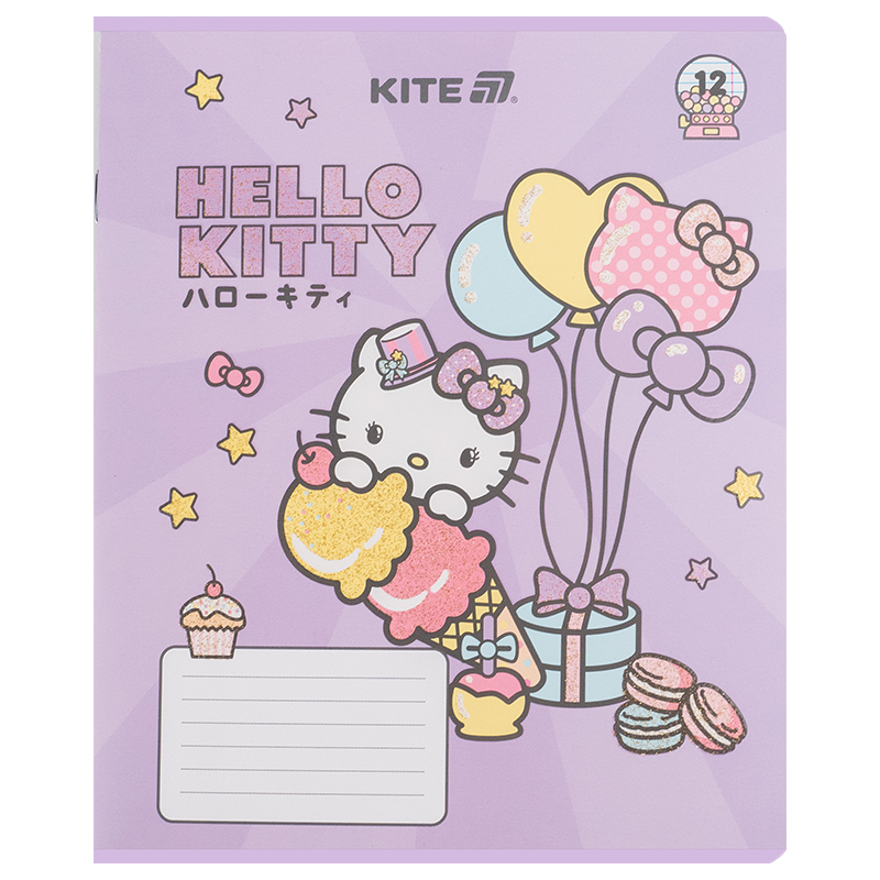 Student's notebook "Kite" 12 sheets == /HK25-234-1/ UV varnish + glitter, Hello Kitty (25/600)