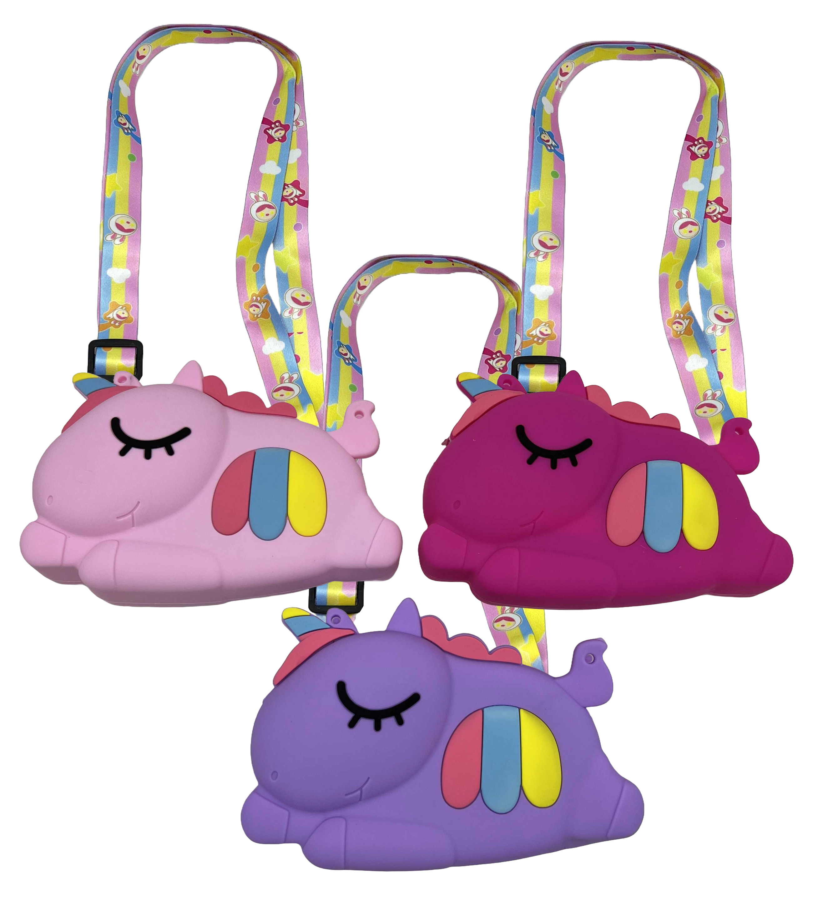 Silicone handbag /812-13/ "Unicorn" with a long handle 16*10.5 cm, mix (1/12/240)