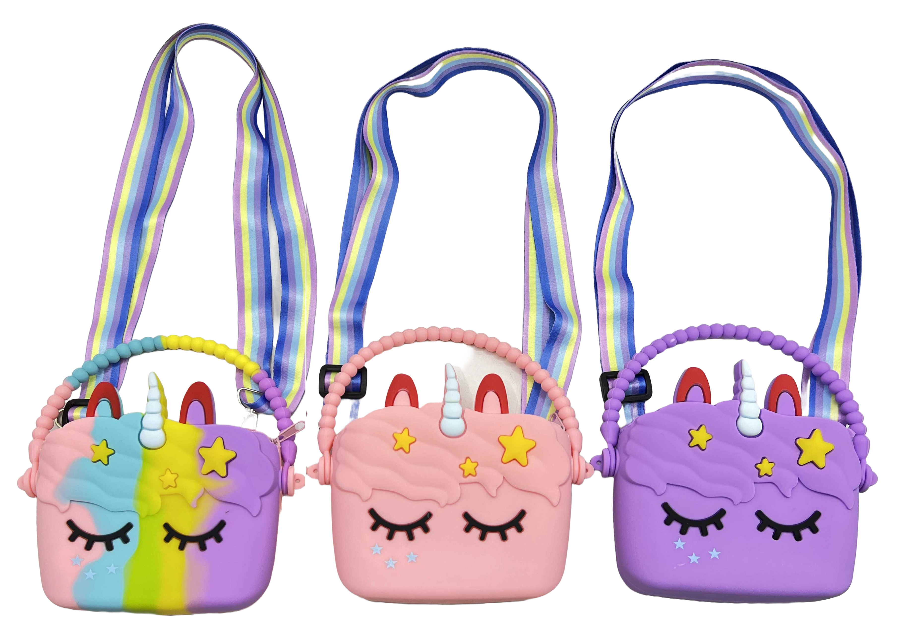 Silicone handbag /812-11-A/ "Unicorn" with a long handle 16*12cm, mix (1/12/240)