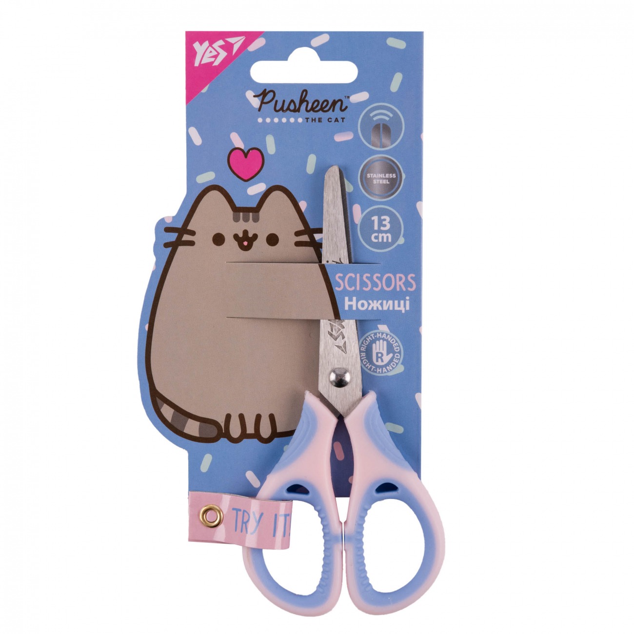 Ножиці "Yes" 13см /480460/ "Pusheen" з гумовими вставками (1/12/360)