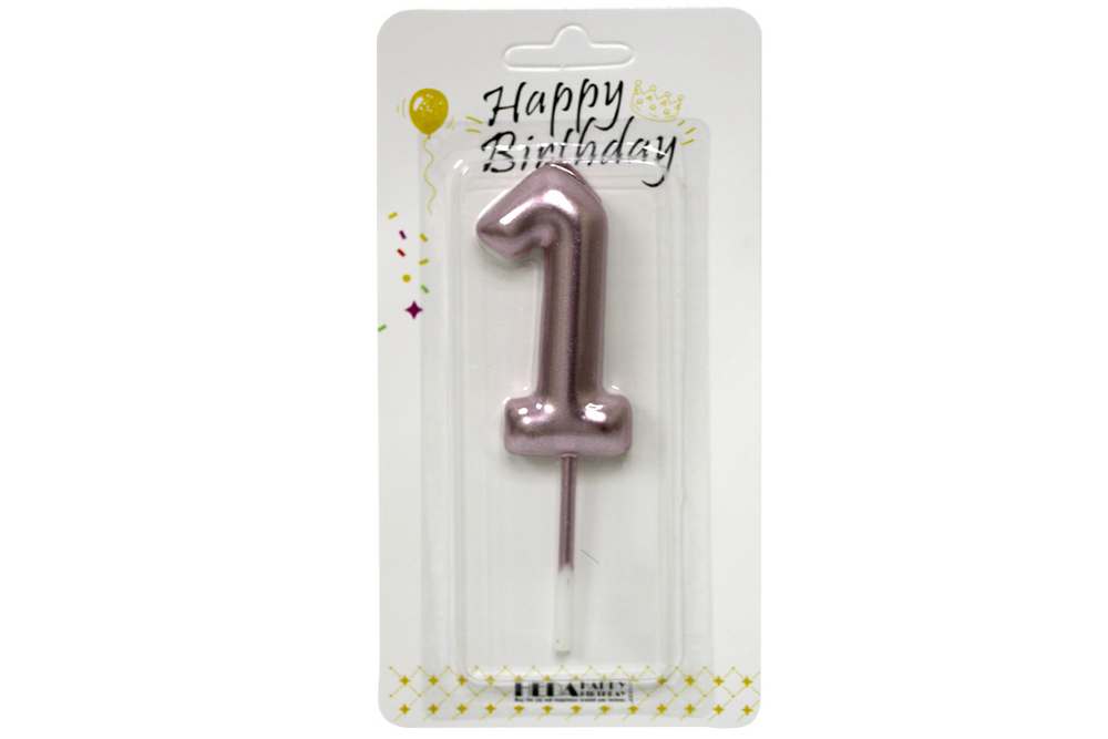 Candle - number "WB" /YY13-1/ "1" rose gold, height 6cm (1/12)