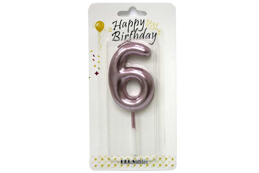 Candle - number "WB" /YY13-6/ "6" rose gold, height 6cm (1/12)