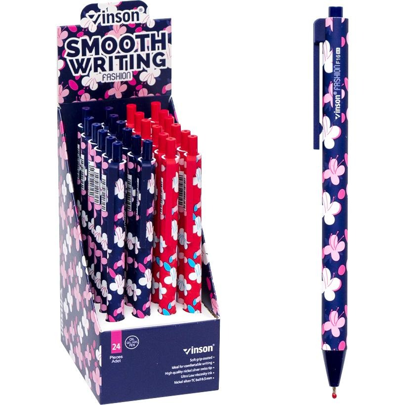 Automatic oil pen "Vinson" /F16/ "Flower" 0.5mm, blue, soft touch, grip, mix (24/720)