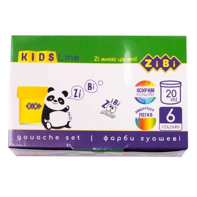 Gouache "ZiBi" 6 col. 20 ml /ZB.6603/ in a cardboard box, KIDS Line (1/12/72)