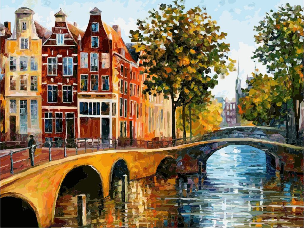 Painting on cardboard with outline "ROSA START" 30*40 Cities "Amsterdam, Landscape No. 2" WITHOUT PAINTS /GPA284209/
