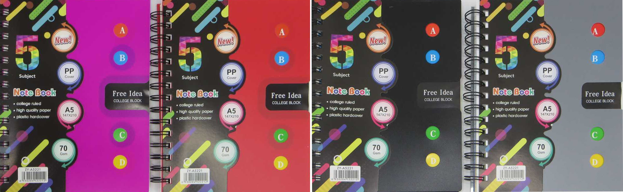 Блокнот А5/120арк /221-А5/ спіраль, "Free idea" # обкл. ПВХ, з 4 розд., мікс (1/100)