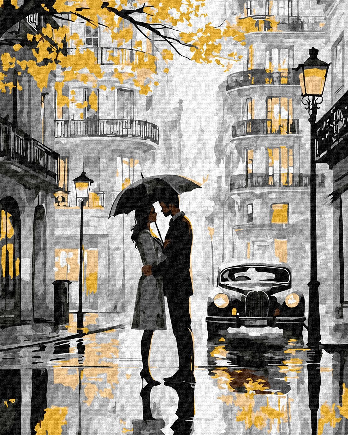 Paint by number "Ideyka" /KHO8542/ "Kiss in the rain with metallic colors" 40*50 cm