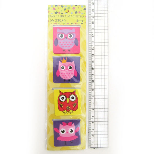 Magnetic bookmark /23980-1/ "Owls" (in a pack of 4) (12/480)