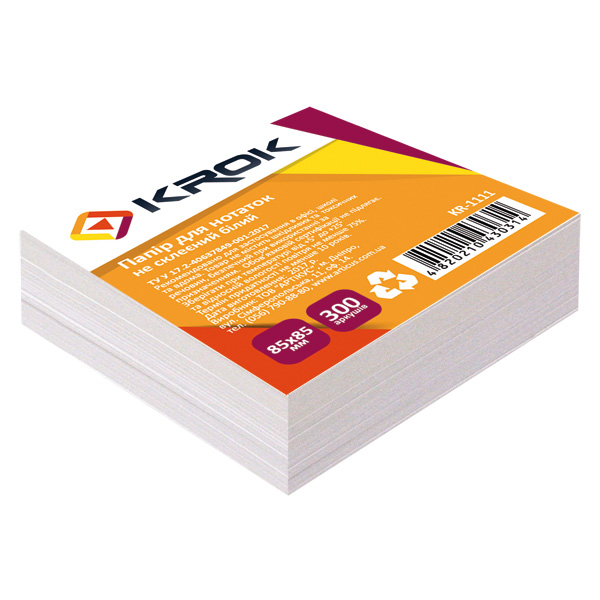The block is white Not glued. Krok 85*85mm 300 sheets. 55g/m2 KR-1111 (1/48)
