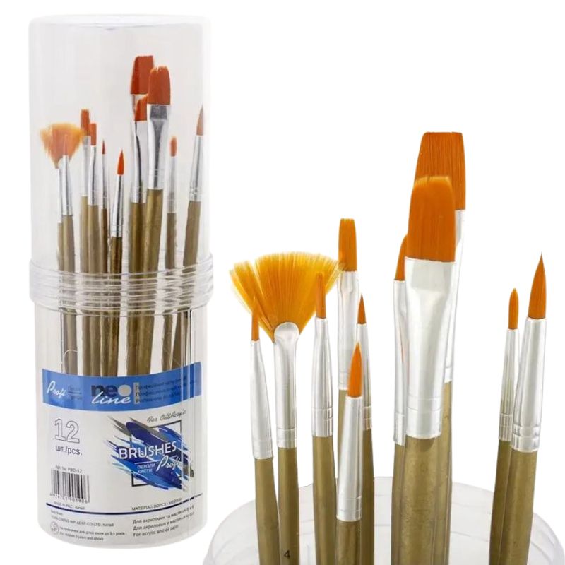 Set of brushes "Neo Line" nylon /PBD-12/ in a plastic jar (1/6)