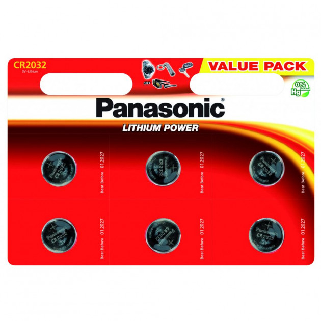 Батарейка "Panasonic" /CR 2032/6bl/ lithium, 3V, монетка 20*3,2мм (6)