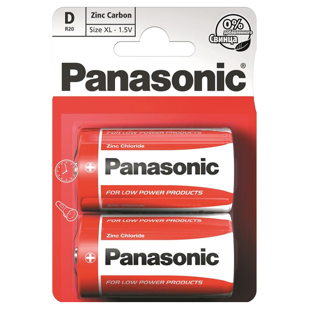 Батарейка "Panasonic" /R-20/2bl/779/ сольова, 1,5V, бочонок. 61,5*34,2мм червона (2/24)