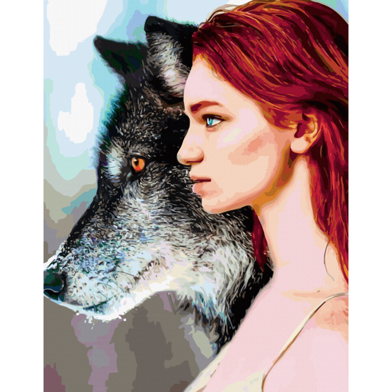 Painting on cardboard with outline "ROSA START" 30*40 "Girl and wolf" WITHOUT PAINTS /GPA284409/