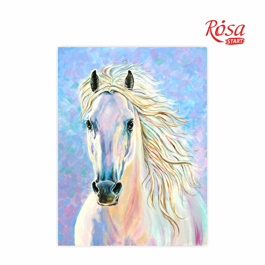 Picture on cardboard with contour "ROSA START" 30*40 Animals No. 4 "White horse" /522/ WITHOUT PAINTS