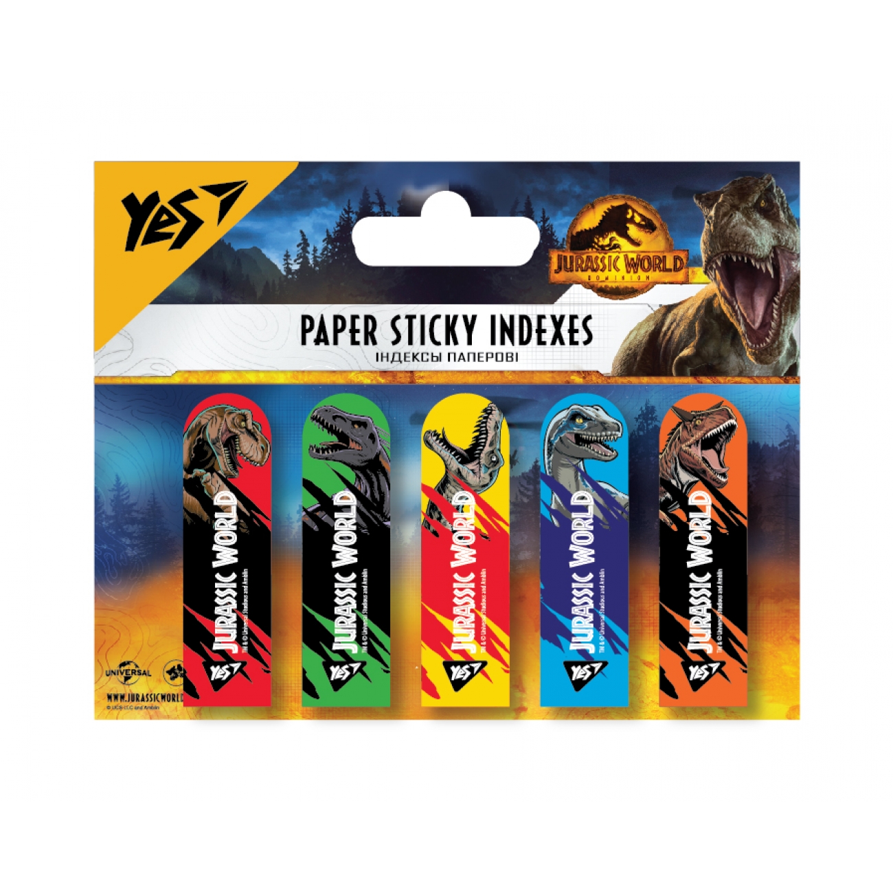 Register index "YES " /170310/ PAPER. "Jurassic World" 50x15mm (5 sheets*20 sheets) (1/24/288)