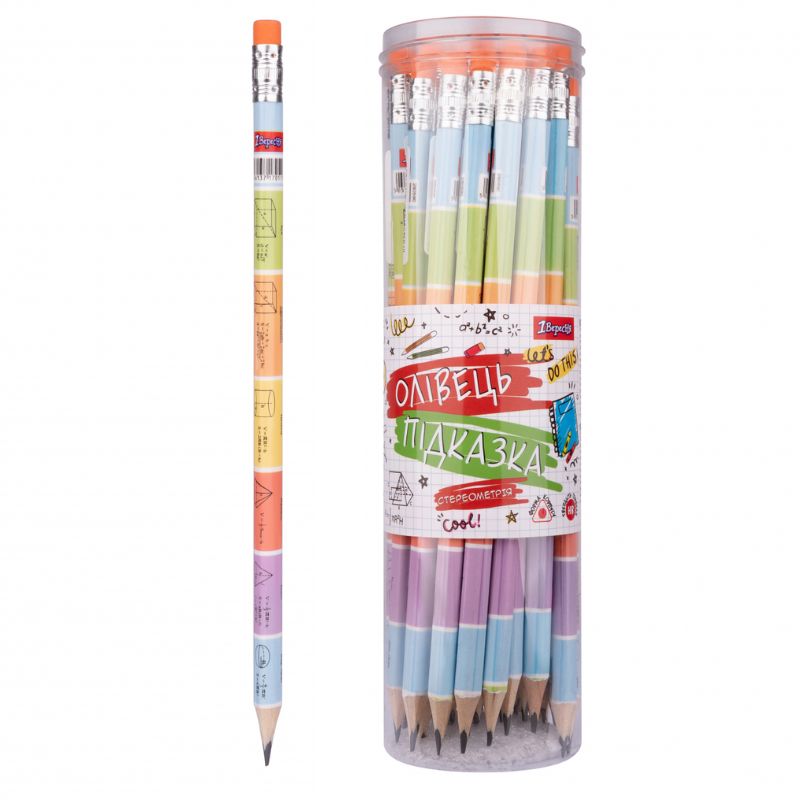 Pencil pr."1B"/280590/ "Stereometry" with triangle eraser. 36 pcs/tube (36/360/2160)