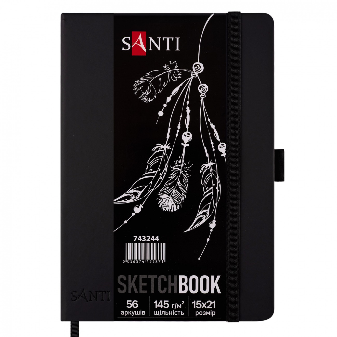 Sketchbook 15x21 cm/56 sheets. "SANTI" /743244/ BLACK sheets, for graphics, TV cover PU, 145g/m2 (1/10)