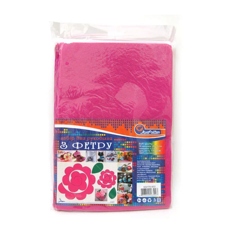 Felt "JO" "SOFT" /SQ1704-002/ 40*50cm, Dark Pink, 170g, 1.2mm (10 sheets/pack) (1/20)