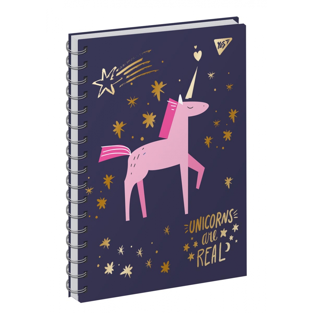 Notepad A6/64 == "YES" /151623/ 7BC "Unicorn" half-spiral, mat. lam.+foil.gold+glitter (3/60)