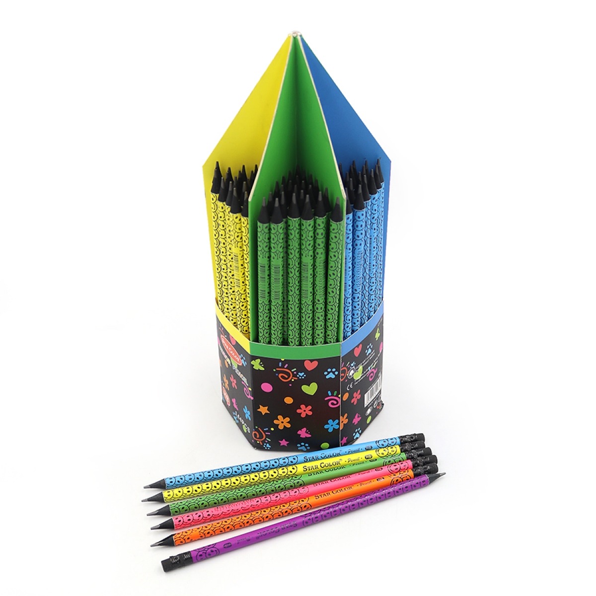 Pencil b/h "JO" /DSCN0689/ HB Star color "Smile" with eraser, card. rack (144/2880)
