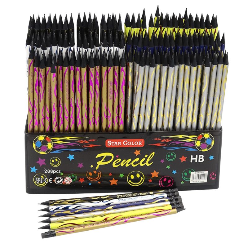 Pencil h/g "JO" /DSCN0700/ HB Star color "Fire" with eraser, card. rack (288/2880)
