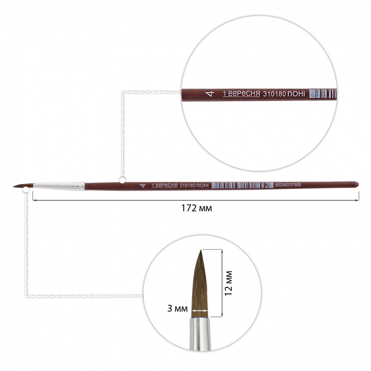 Round pony brush "1B" /310180/ №4 (12/144)