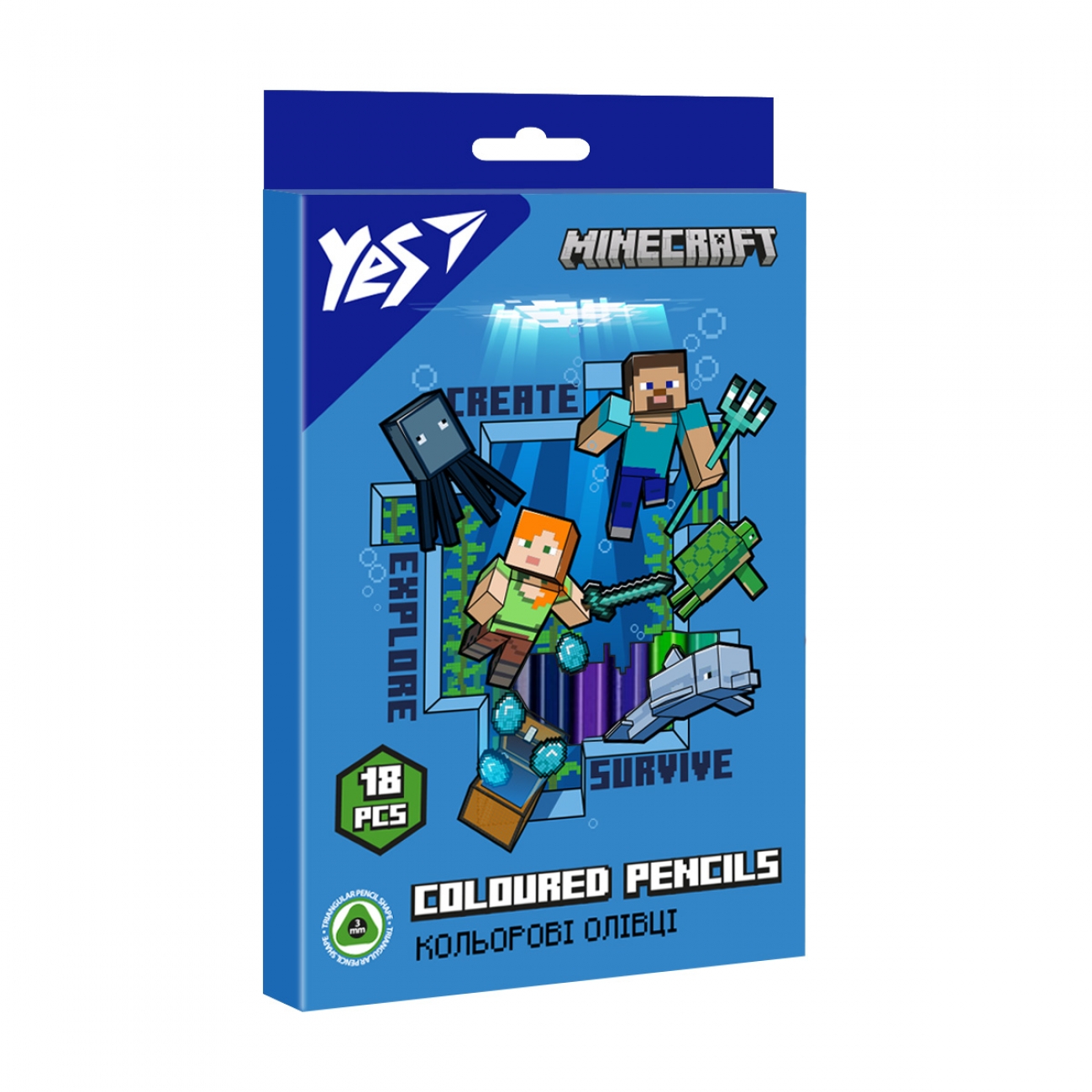 Олівці кольорові "Yes" 18 кол. /290715/ "Minecraft" (1/8/160)