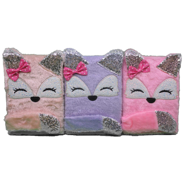 Children's notebook A5/80 sheets. /M-061/ "Fox, tail - sequins" fur cover ##, 3 pcs.  (1/50/100)