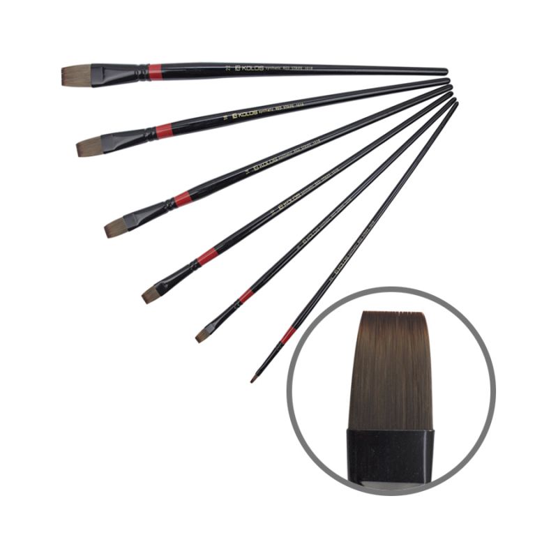 Flat synthetic brush "KOLOS" Red stripe 1018, No. 2, d.r.