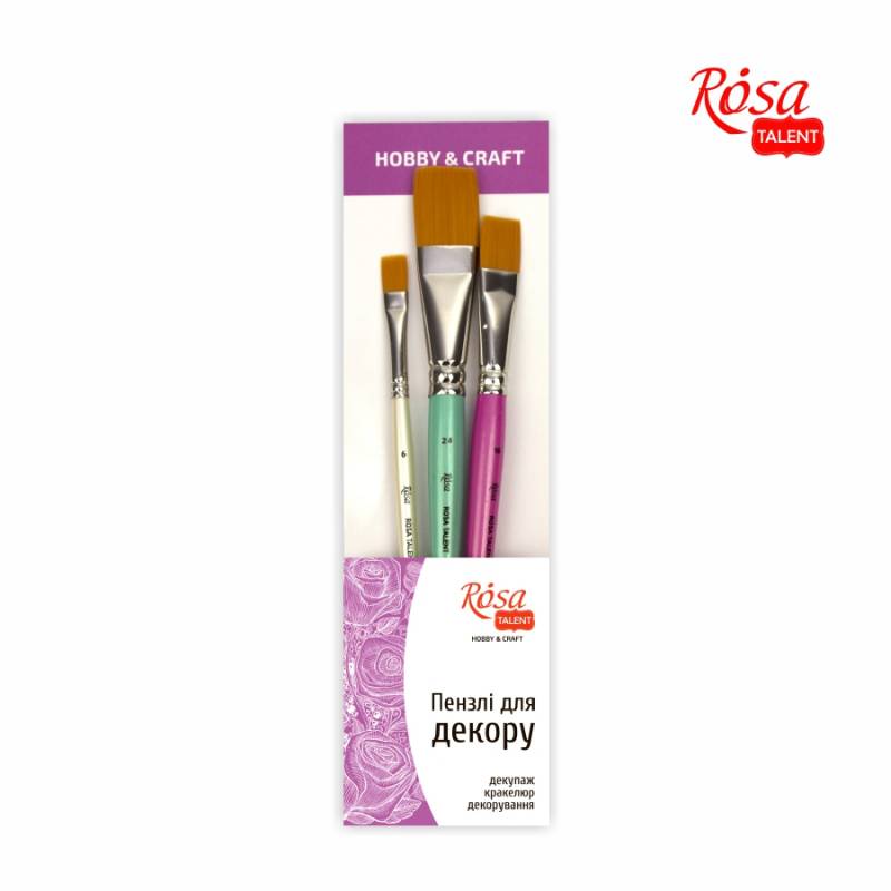 Set of brushes No. 1 for decoration "ROSA" /H&CSET01/ flat synthetics, 3 pcs (No. 6, 16, 24) (1/10)