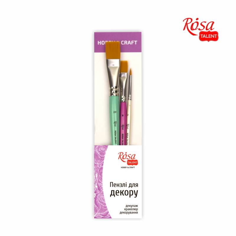 Set of brushes No. 2 for decoration "ROSA" /H&CSET02/ round and flat synthetics, 3 pcs (No. 2, 8, 20) (1/10)