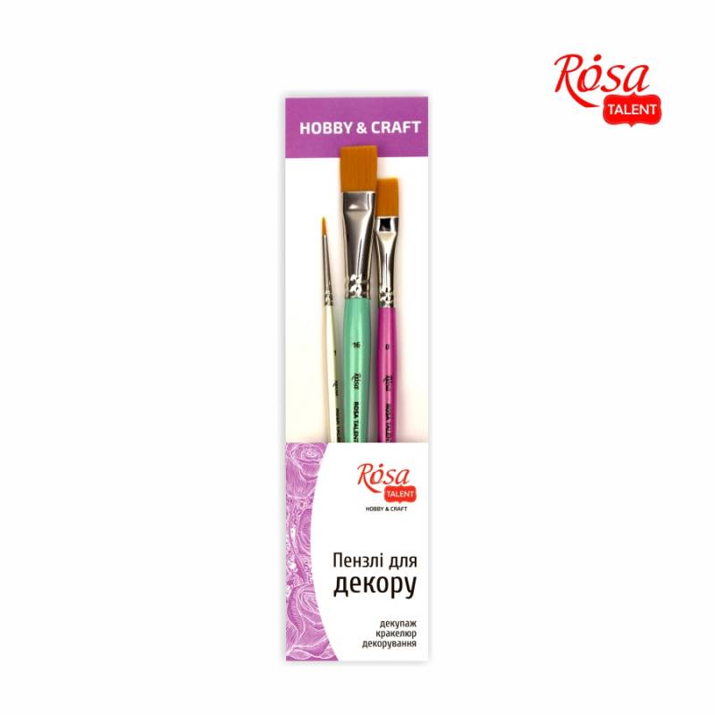 Set of brushes No. 3 for decoration "ROSA" /H&CSET03/ round and flat synthetics, 3pcs (No.1,8,16) (1/10)