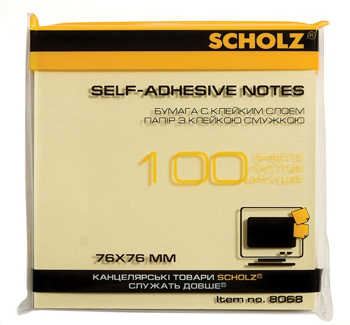 Папір з клейким шаром 76*76 мм "SCHOLZ" /8068-Y/ 100 арк. жовтий (6/48)