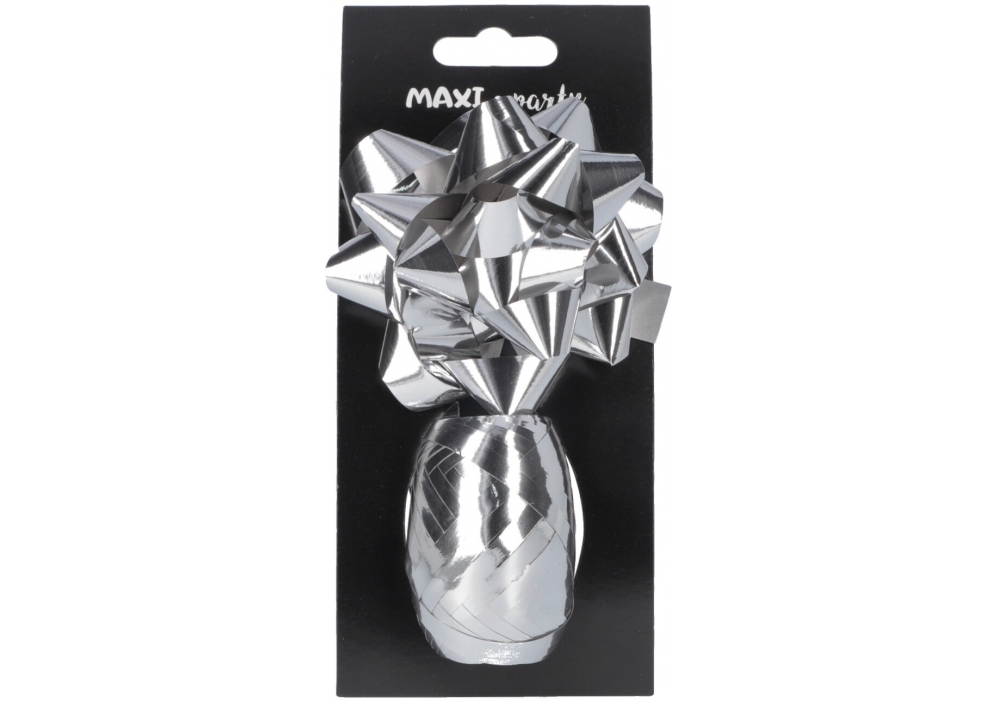 Ribbon and bow for gift wrapping "Maxi" /SB003-SP-Silver/ silver, bow d:8.89cm, ribbon 10m (1/24/144)