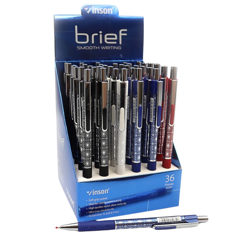 Oil automatic pen "Vinson" /502/ "Brief" 0.7mm, blue, grip, mix (24/1440)